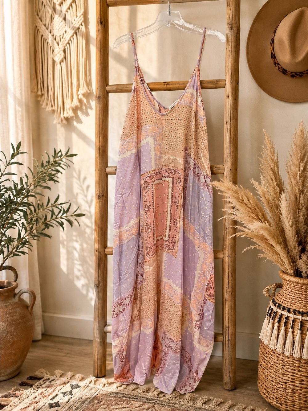 NWT Style Rack Pastel Patchwork Maxi Slip Dress - Sz S M L